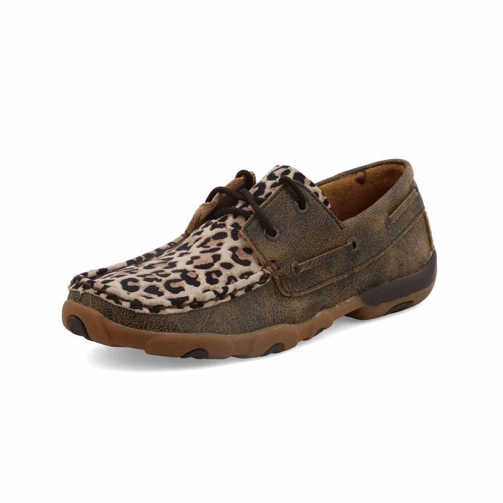 NEW TWISTED X women's boat shoe driving moccasin in distressed & leopard